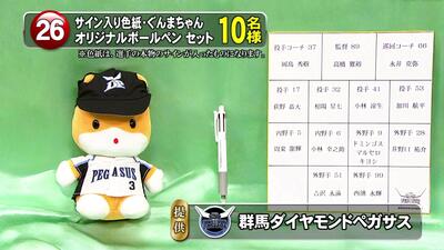 サイン入り色紙、ぐんまちゃんぬいぐるみ、オリジナルボールペン　10名様